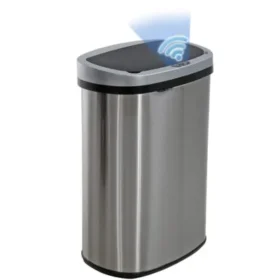 Precio especial con descuento: BestOffice | Cubo de basura de 13 galones con tapa | Bote de basura automático sin contacto | Control de olores | Diseño ovalado moderno | Fácil de limpiar | Acero inoxidable | Ideal para cualquier cocina, baño, oficina u hogar